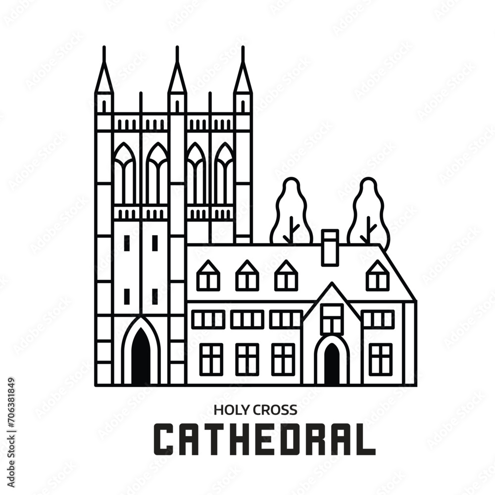 Gothic Cathedral Christian Church in Line Art