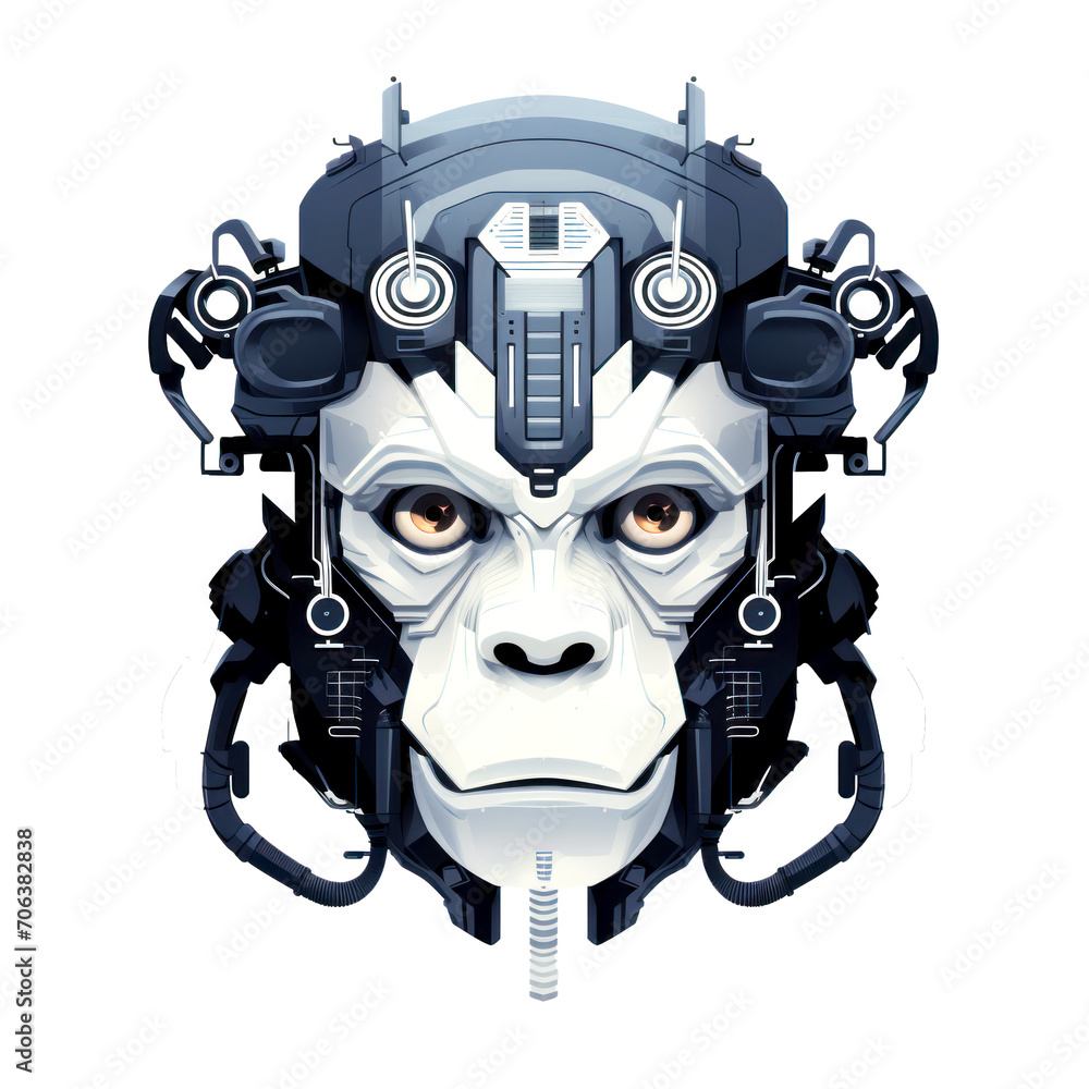Monkey robot futuristic head minimalism style, isolated on transparent background Monkey robot futuristic head minimalism style, isolated on transparent background