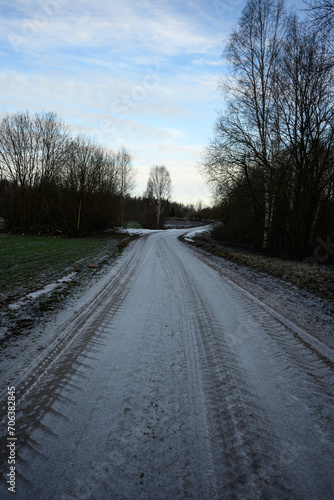 country road in winter snow