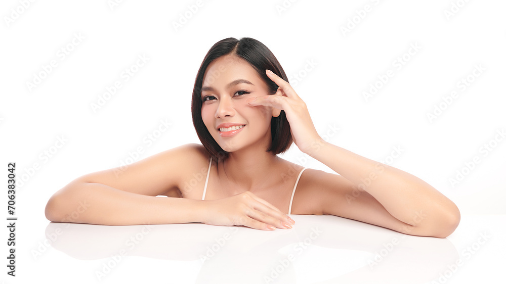 Beautiful young asian woman with clean fresh skin on white background, Face care, Facial treatment, Cosmetology, beauty and spa, Asian women portrait. Beautiful young asian woman with clean fresh skin on white background, Face care, Facial treatment, Cosmetology, beauty and spa, Asian women portrait.