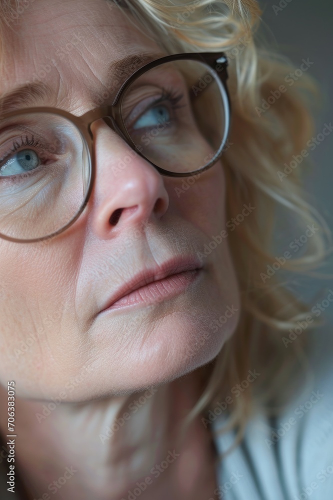 Fototapeta premium Close up shot of a woman wearing glasses. Suitable for business, education, or lifestyle concepts