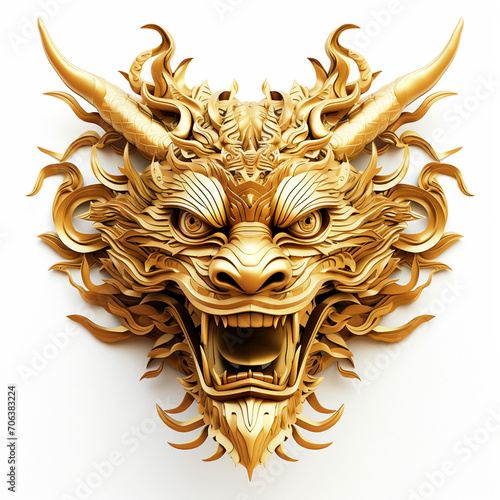 Chinese new year dragon face on isolated white background - ai generative