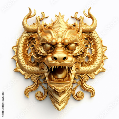 Chinese new year dragon face on isolated white background - ai generative