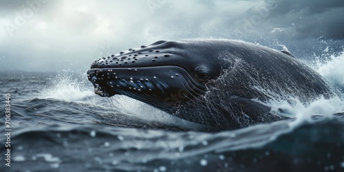 A stunning image capturing a humpback whale with its mouth wide open. Perfect for illustrating marine life and the majestic beauty of these magnificent creatures © Fotograf
