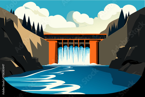Hydroelectric dam in a river. vektor icon illustation