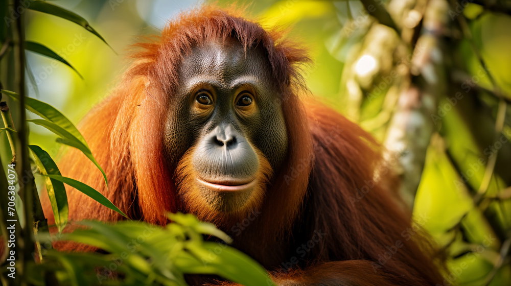 Fototapeta premium Face of orangutan. AI Generative.