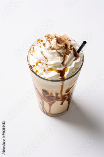 Iced Coffee topped with a cream and a caramel