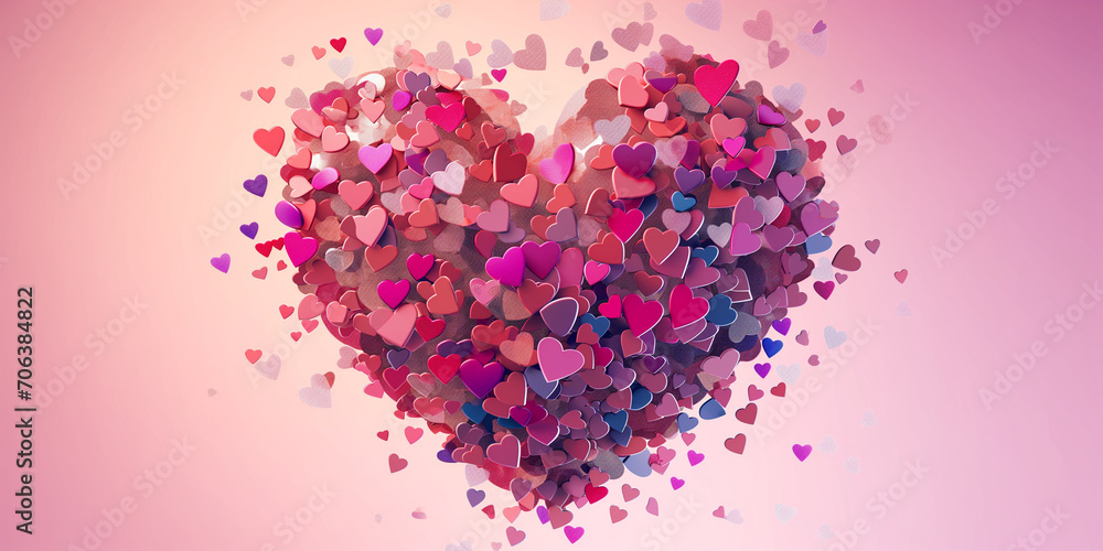 Schönes Herz im glitzernden pink mit rosa Hintergrund zum Muttertag und Valentinstag im Querformat für Banner, ai generativ