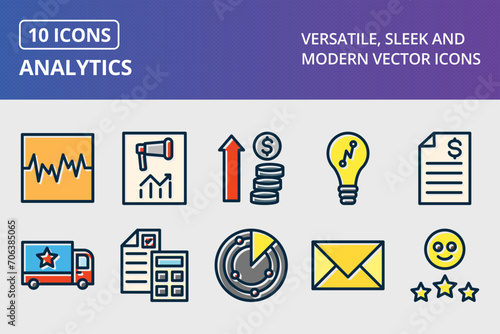 Analytics Thick Line Filled Dark Colors Icons Set photo