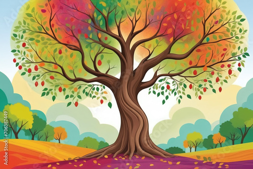 Scene of a colorful Tu Bishvat tree