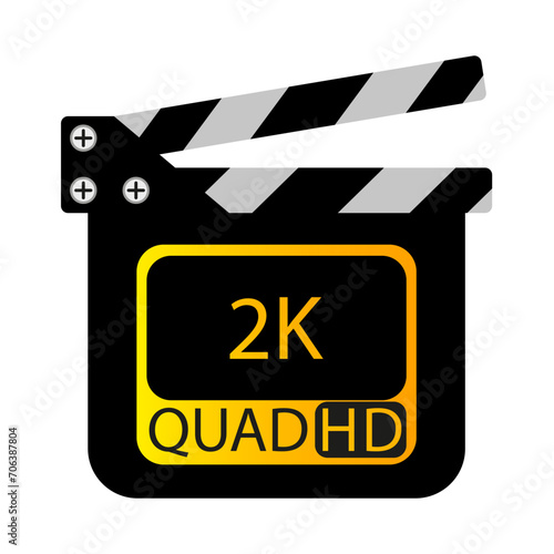 Numerator with 2K QUAD HD line icon. Film, cinema, popcorn, theater, director, actor, screen, art, comedy, film. Vector icon for business and advertising