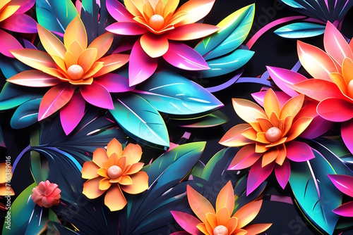 Wallpaper Mural Pattern with colorful flowers and leaves. Generative AI Torontodigital.ca