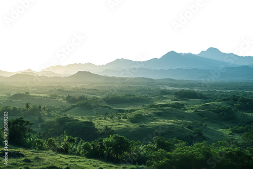 Large landscape with a distant mountain range on the horizon on a transparent background