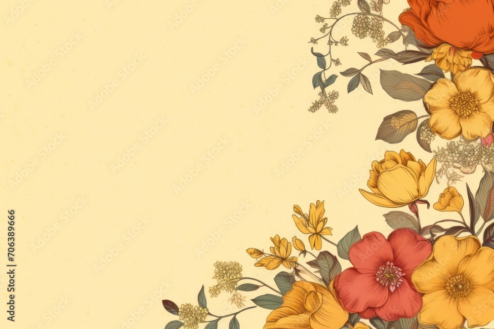 Banner with flowers on light mustard background