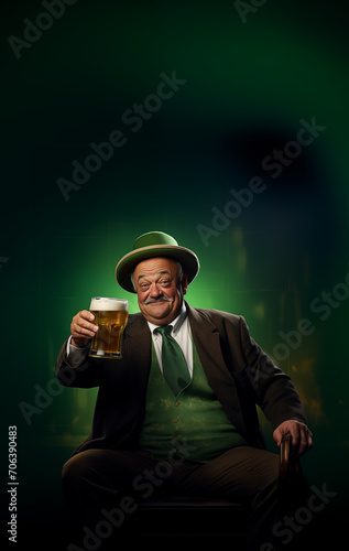 an elderly man in a hat raised a mug of beer, St. Patrick’s Day, a day of pride for Ireland