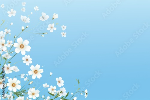 Banner with flowers on light sky blue background
