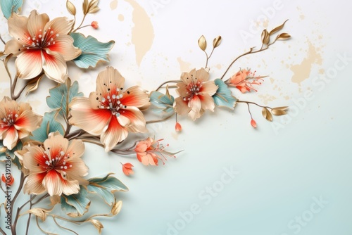 Banner with flowers on light steel background