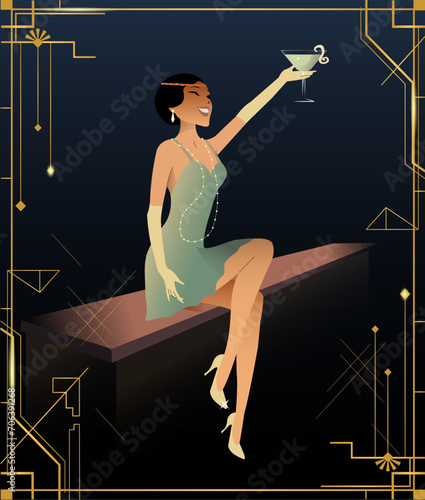Flapper girl retro illustration 20s concept art design gatsby art deco style 
