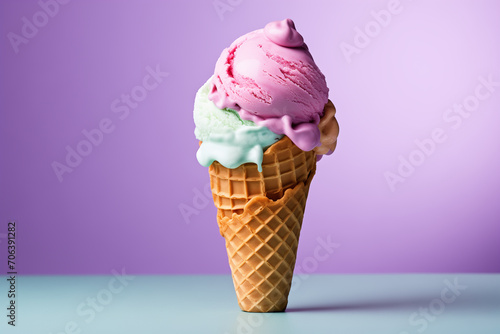 ice cream cone. A dark background showcases cone cups filled with rolled ice cream in different flavors, either viewed from the top or laid flat. Originating from Thailand, this style of ice cream photo