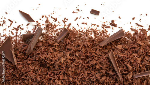 geraspelte Schokolade unterer Rand isoliert auf weißem Hintergrund, Freisteller  photo