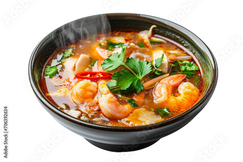 Steaming Bowl of Tom Yum Soup isolated on transparent background