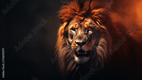  Lion portrait on black background