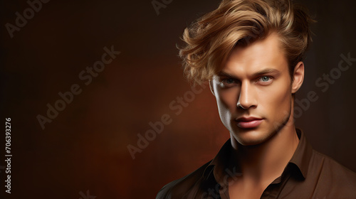 Portrait of a good-looking male model with flowing hair