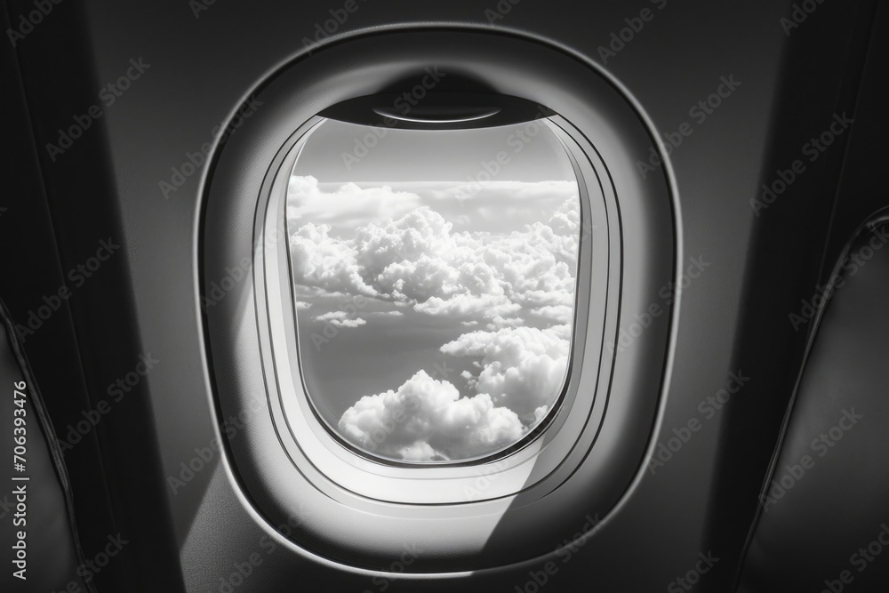 A black and white photo of an airplane window. Perfect for travel and aviation-related projects A black and white photo of an airplane window. Perfect for travel and aviation-related projects