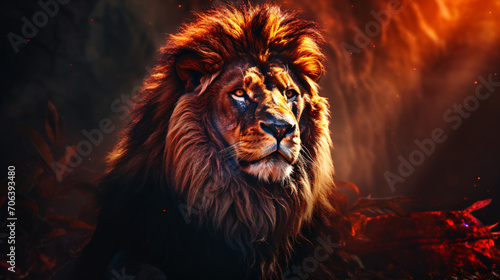  Lion portrait on black background