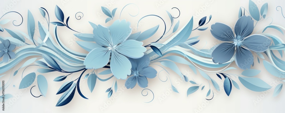 Blue pastel template of flower designs with leaves
