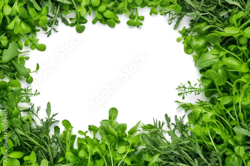 White Background Showcasing a Wholesome Photo of Macro-Greens and Arugula - A Visual Ode to Healthy Eating, Accompanied by a Space for Your Text