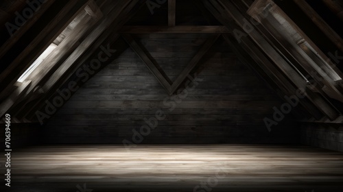Dark minimal attic scene with a single wooden beam AI generated illustration