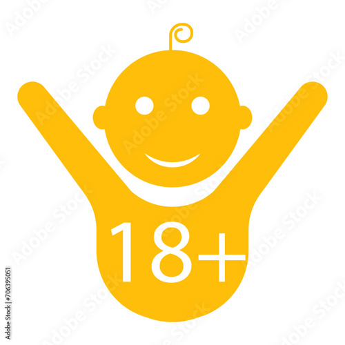 Child 18 line icon. Age limit, happiness, child, son, diapers, childhood, pacifier, foal, responsibility. Vector icon for business and advertising