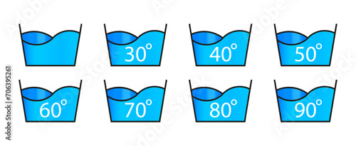 Set of washing water line icon. Powder, linen, machine, cleaning, cleanliness, clothes, water, dirt, foam, bleach, bath. Vector icon for business and advertising