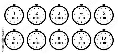 Set of timers line icon. Time, stopwatch, alarm clock, clock, run, second, speed, hour, minute, record, sport, cooking. Vector icon for business and advertising