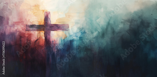 Abstract watercolor cross with copy space
