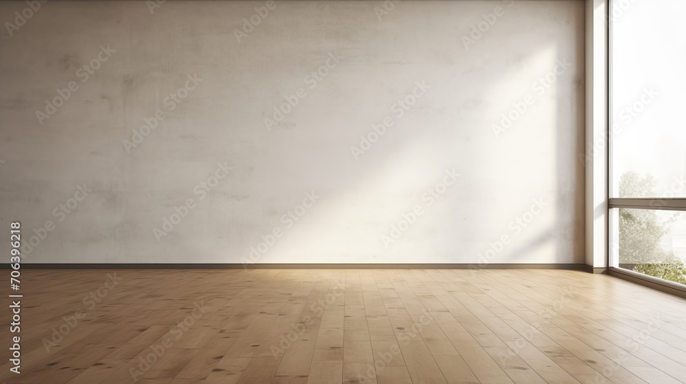 Empty room with minimalist design and a large window for natural light AI generated illustration Empty room with minimalist design and a large window for natural light AI generated illustration