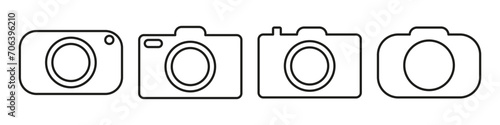 Set of camera line icon. Flash, snapshot, lens, film, lens, zenith, frame, model, landscape. Vector icon for business and advertising