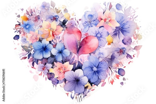 Watercolor Floral Heart in Pastel Tones: Symbol of Love and Romance - Generative AI © Gelpi