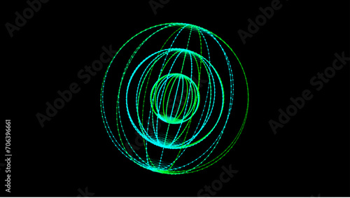 Abstract green sphere with connecting dots and lines. Wireframe technology sphere. Big data visualization. Vector illustration.
