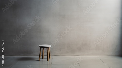 Lone stool in a gray-walled minimalist setting  AI generated illustration photo