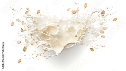 Oat milk splash with almonds isolated on white background photo