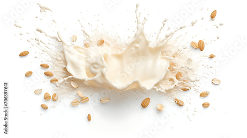 Oat milk splash with almonds isolated on white background photo