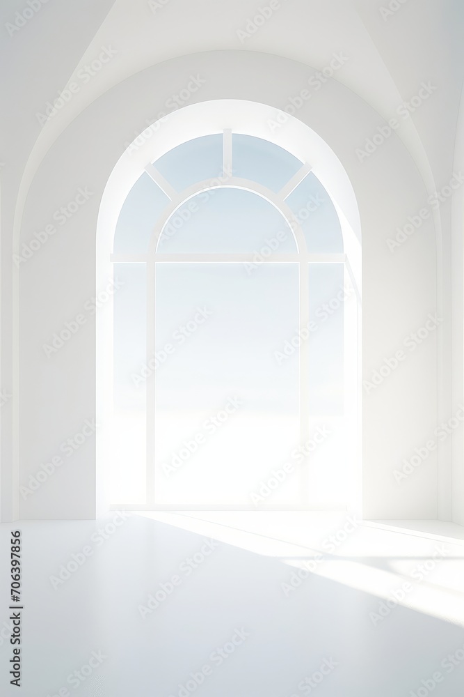 Minimalist white room with a single window AI generated illustration Minimalist white room with a single window AI generated illustration