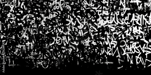 Generative AI  Black and white type fonts  brush pen letters as graffiti symbols on the wall  street art. Melted paint.  