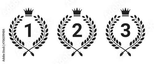 Laurel wreath crown award winning rank 1,2 and 3 icons