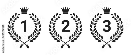 Laurel wreath crown award winning rank 1,2 and 3 icons photo