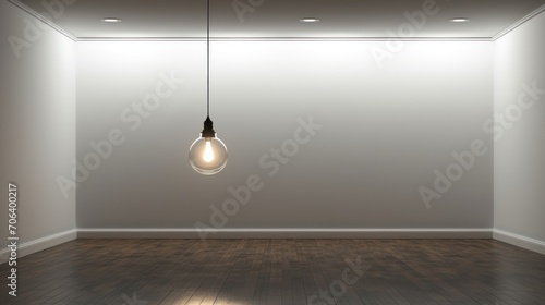 Stark empty room with a single hanging lightbulb AI generated illustration