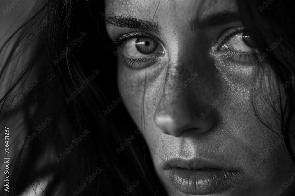 A black and white photo capturing the beauty of a woman's face. Perfect for artistic projects and beauty-related content A black and white photo capturing the beauty of a woman's face. Perfect for artistic projects and beauty-related content