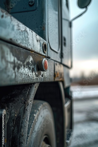 A close-up view of the front of a truck. Suitable for transportation and logistics themes photo